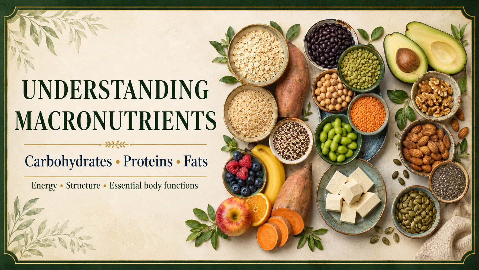 Understanding Macronutrients header showing whole-food sources of carbohydrates, proteins, and fats
